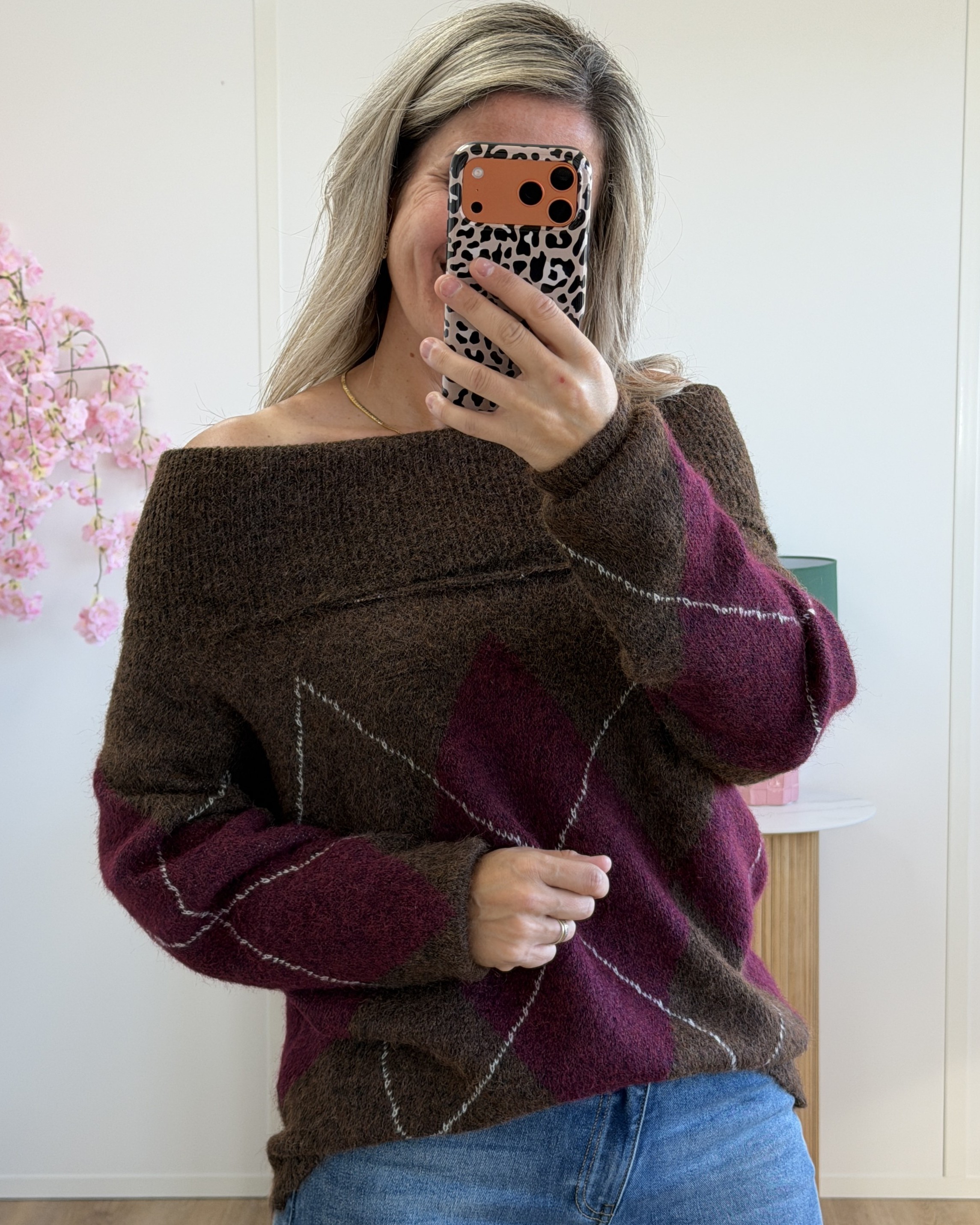 Pull col bardot bordeaux