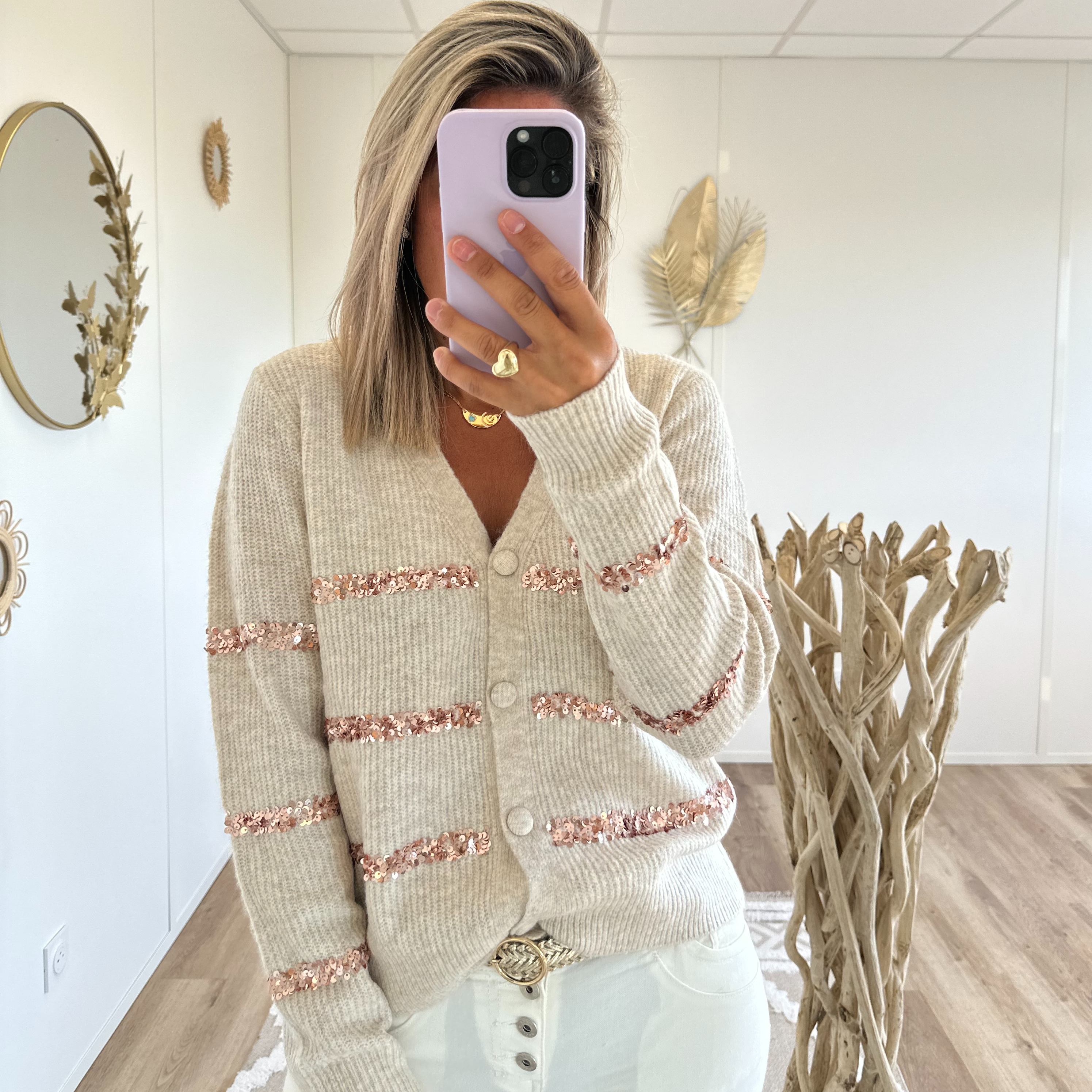Gilet sequins beige