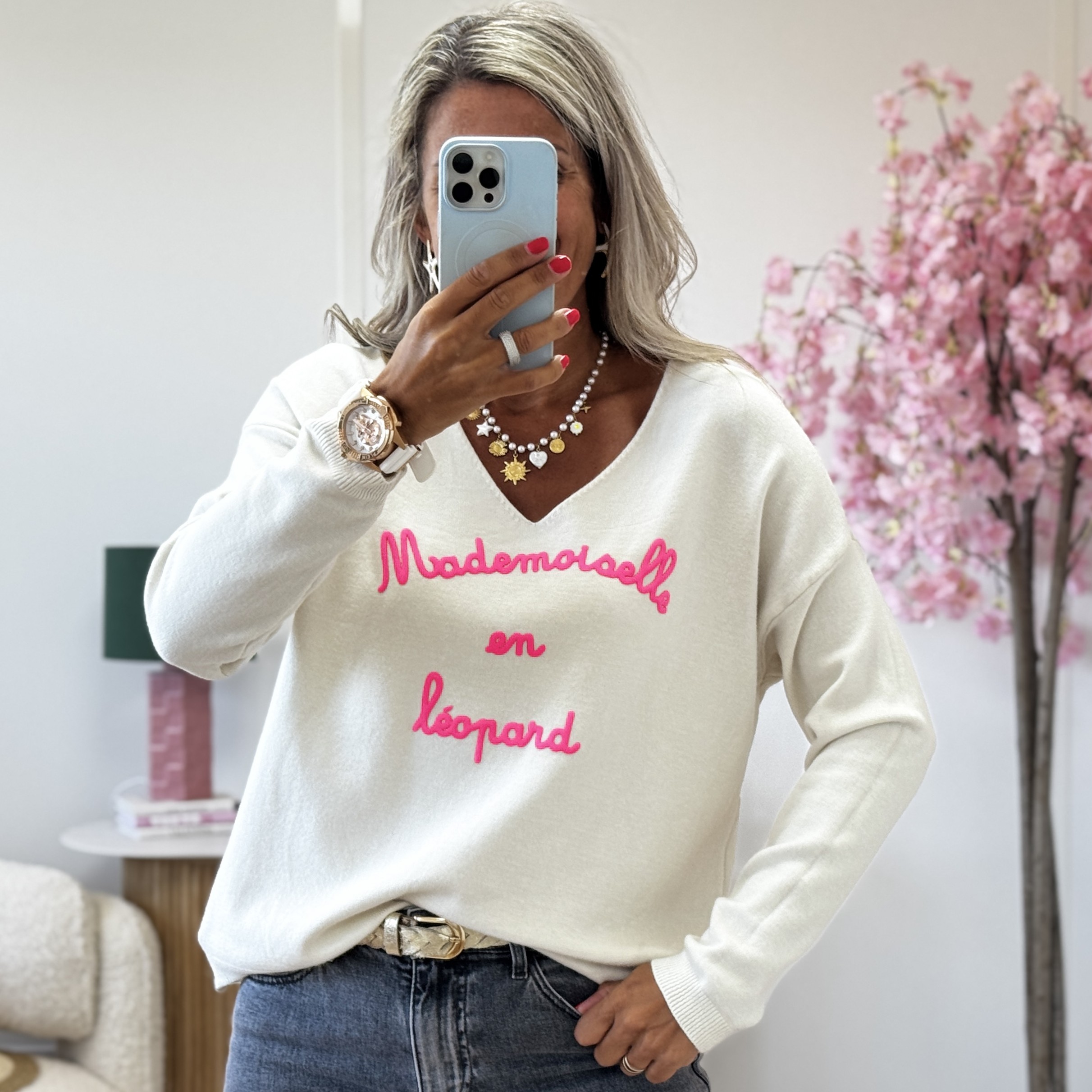 Pull mlle en leopard ecru