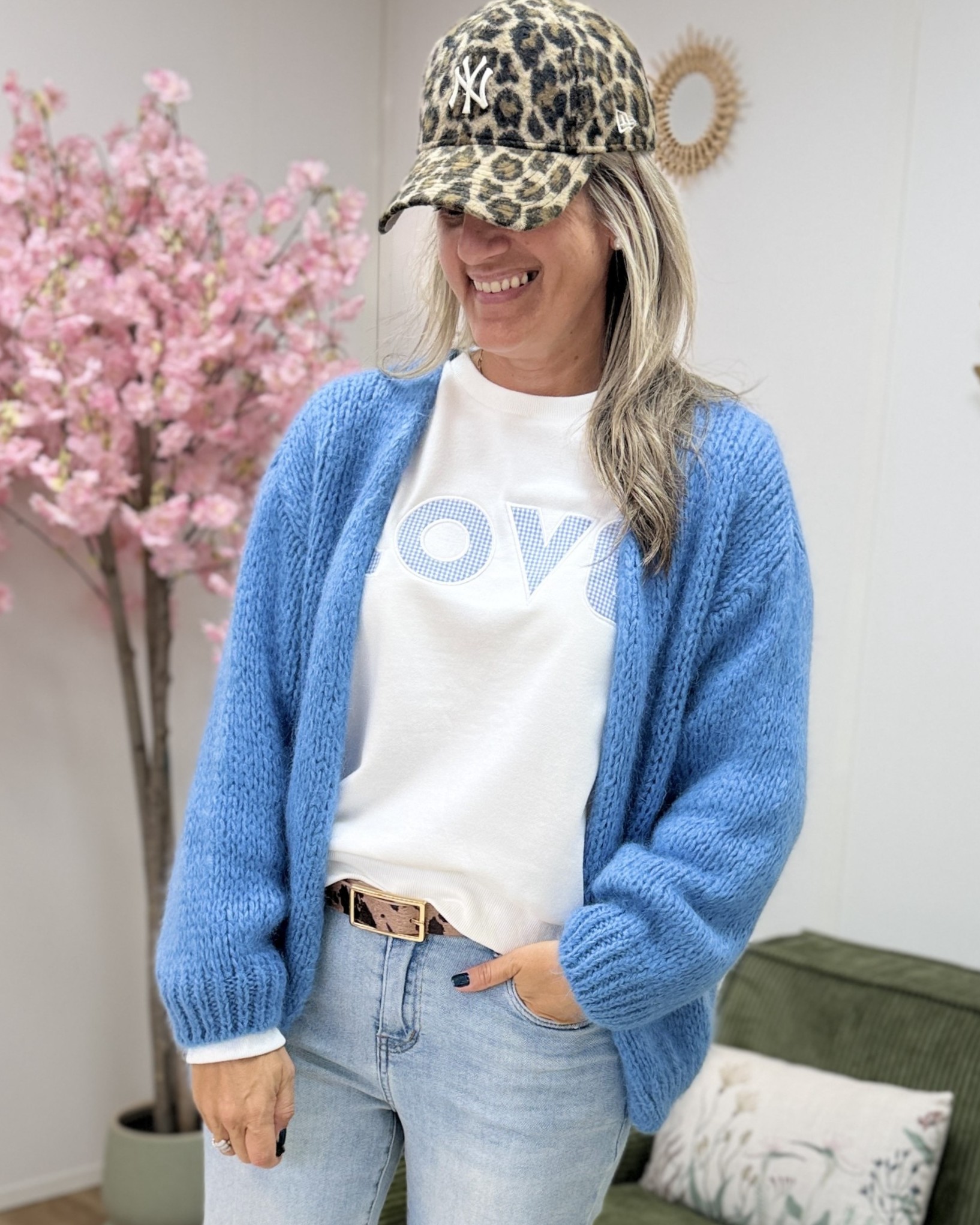 Gilet grosse maille bleu