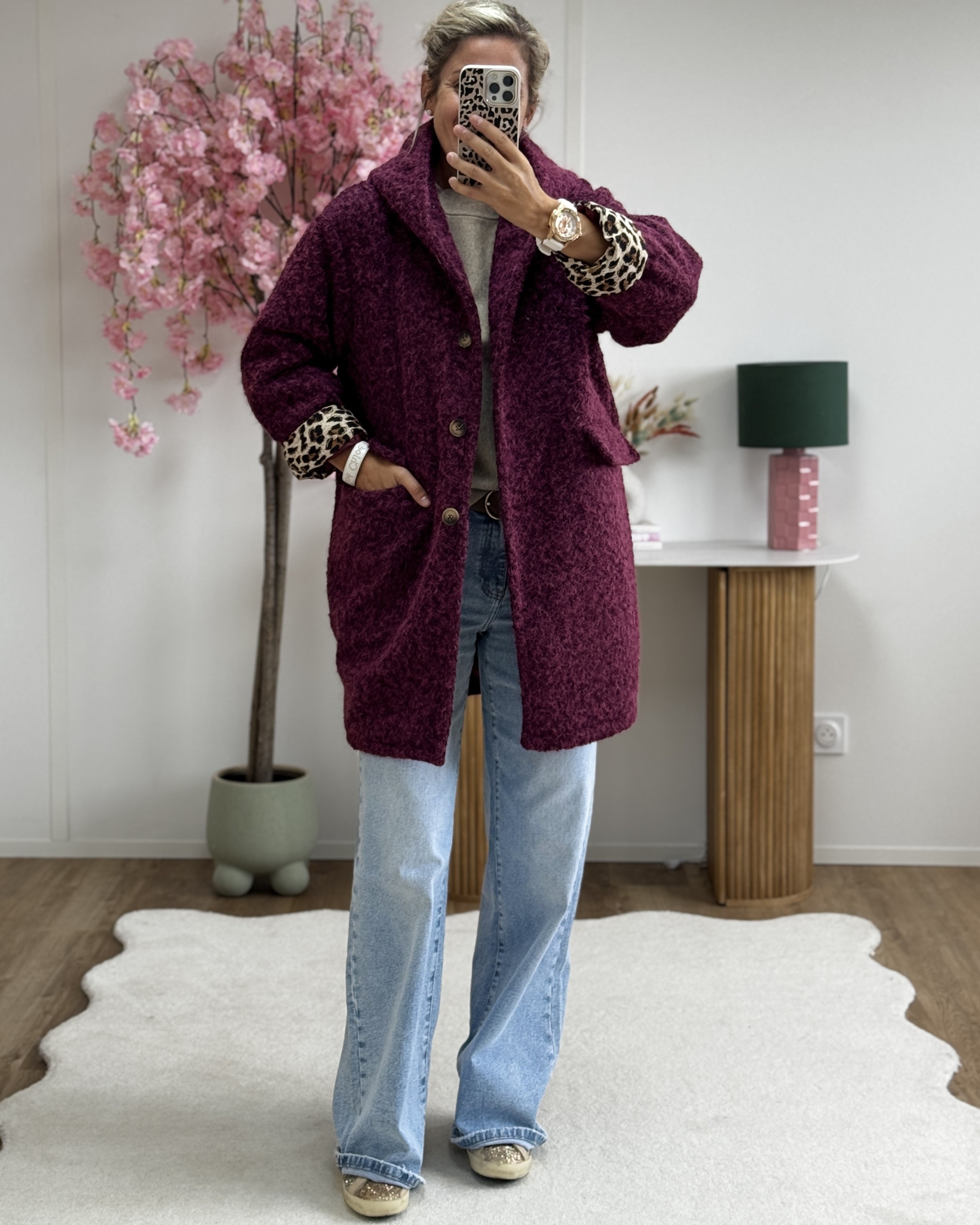 Manteau bouclettes violet