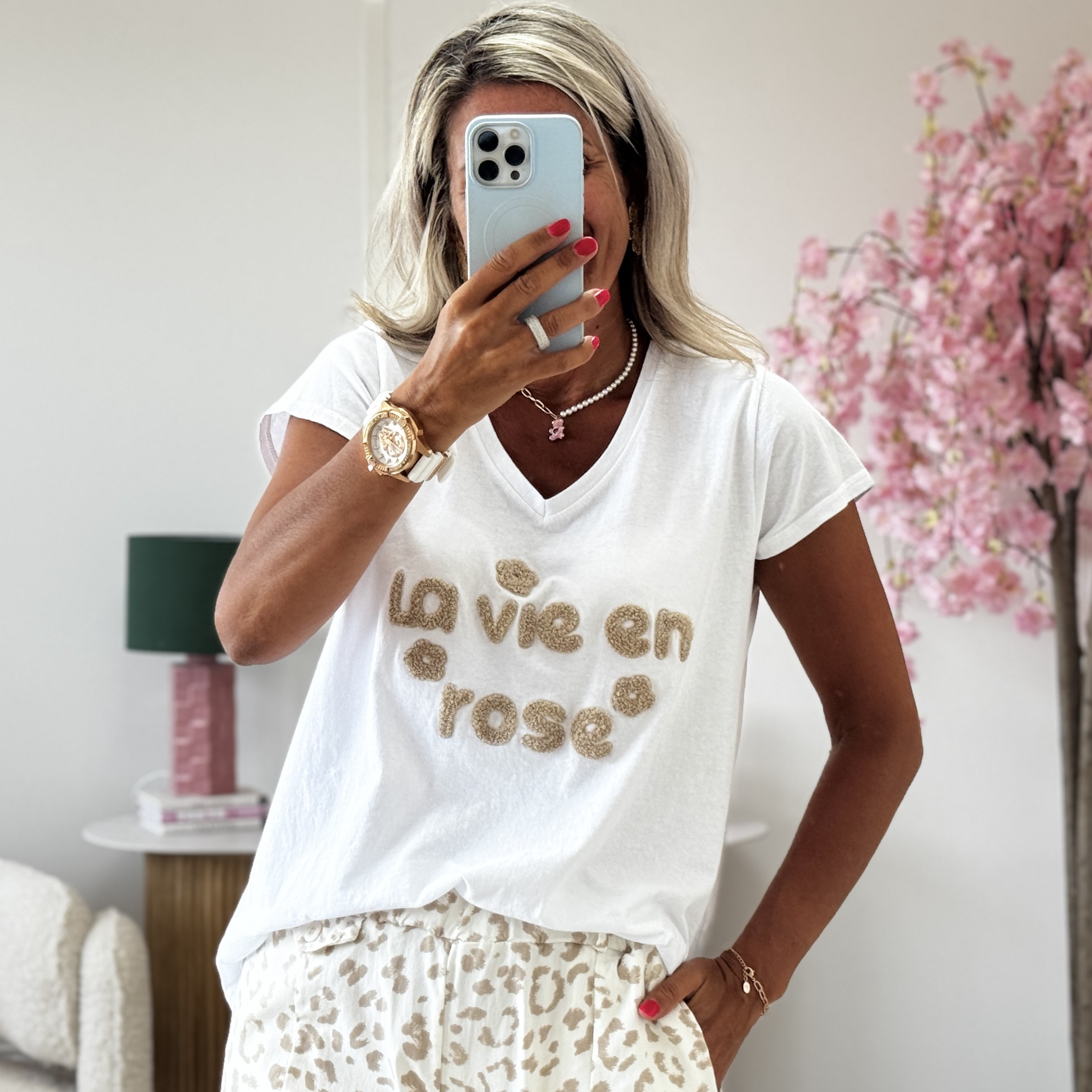 Tee shirt la vie en rose beige