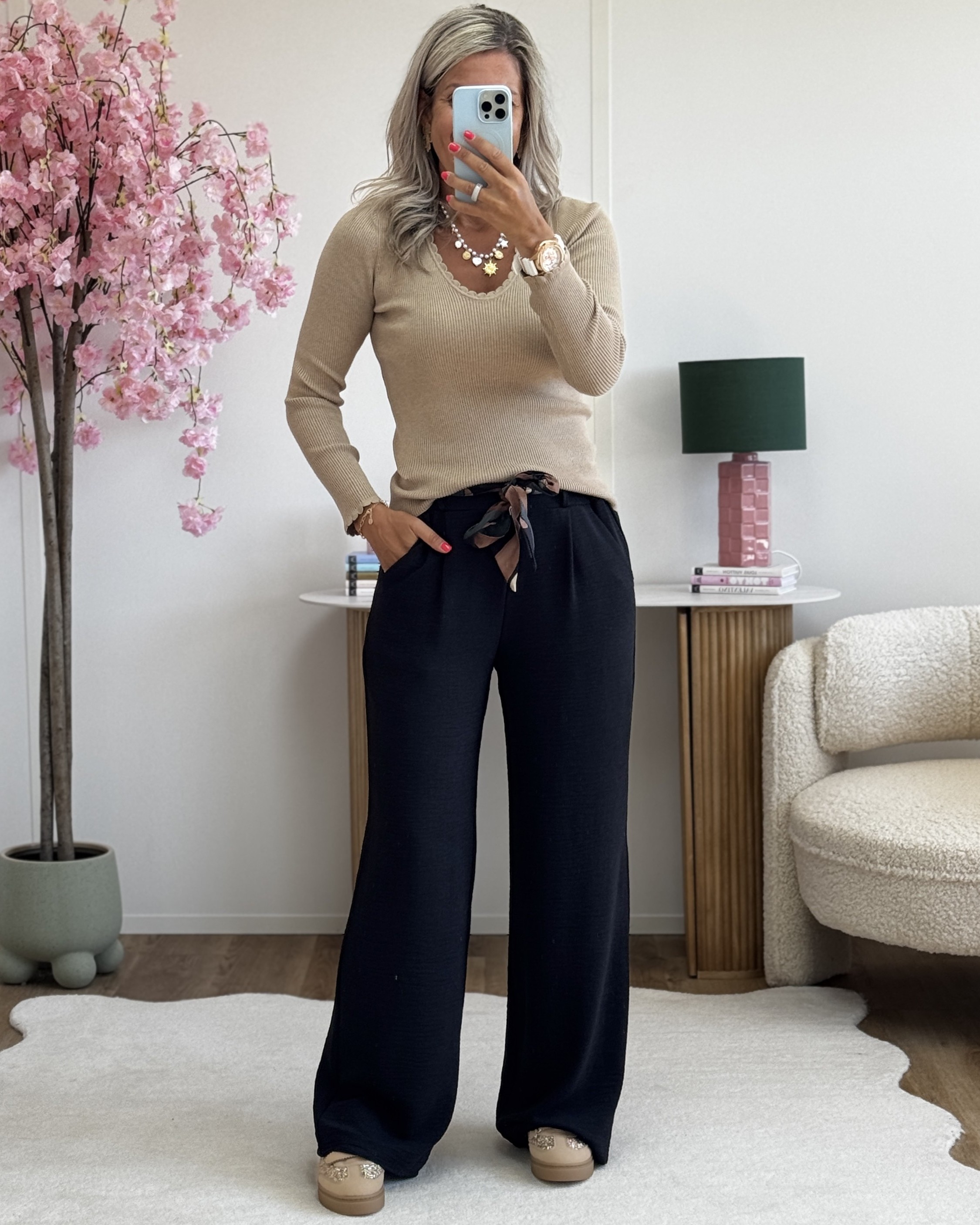 Pantalon Paula noir camel