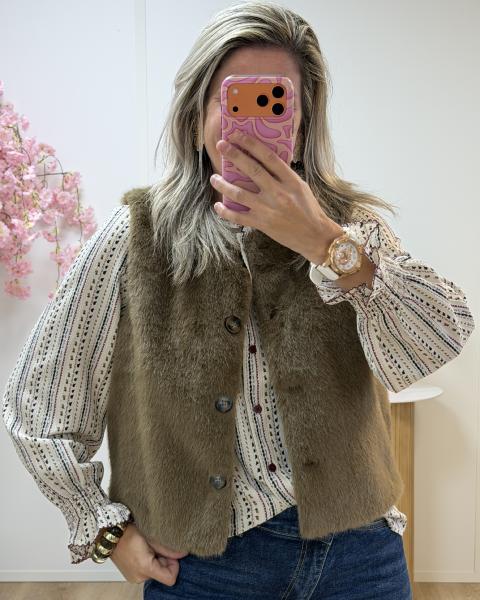 Gilet fausse fourrure taupe