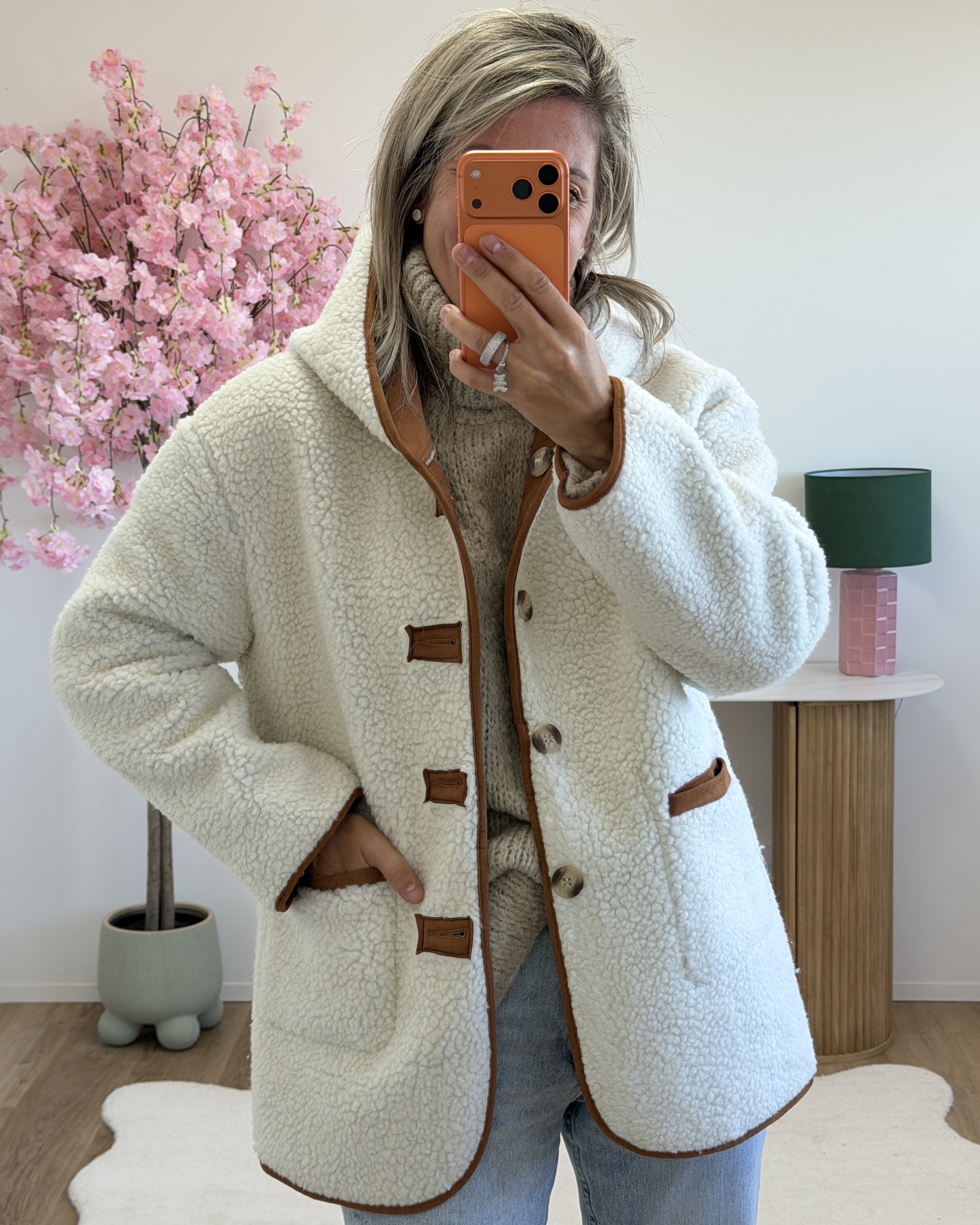 Manteau reversible blanc camel