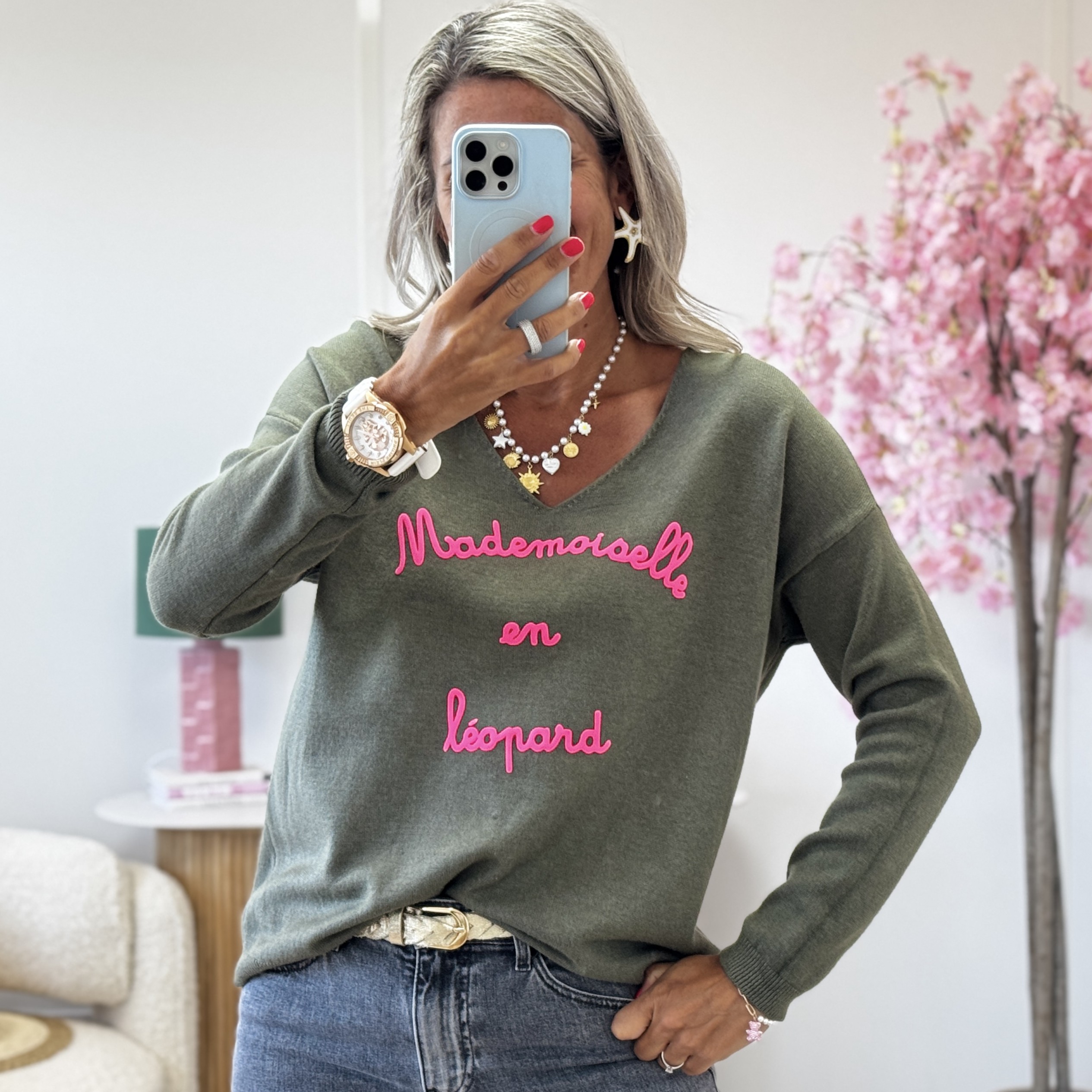 Pull mlle en leopard kaki