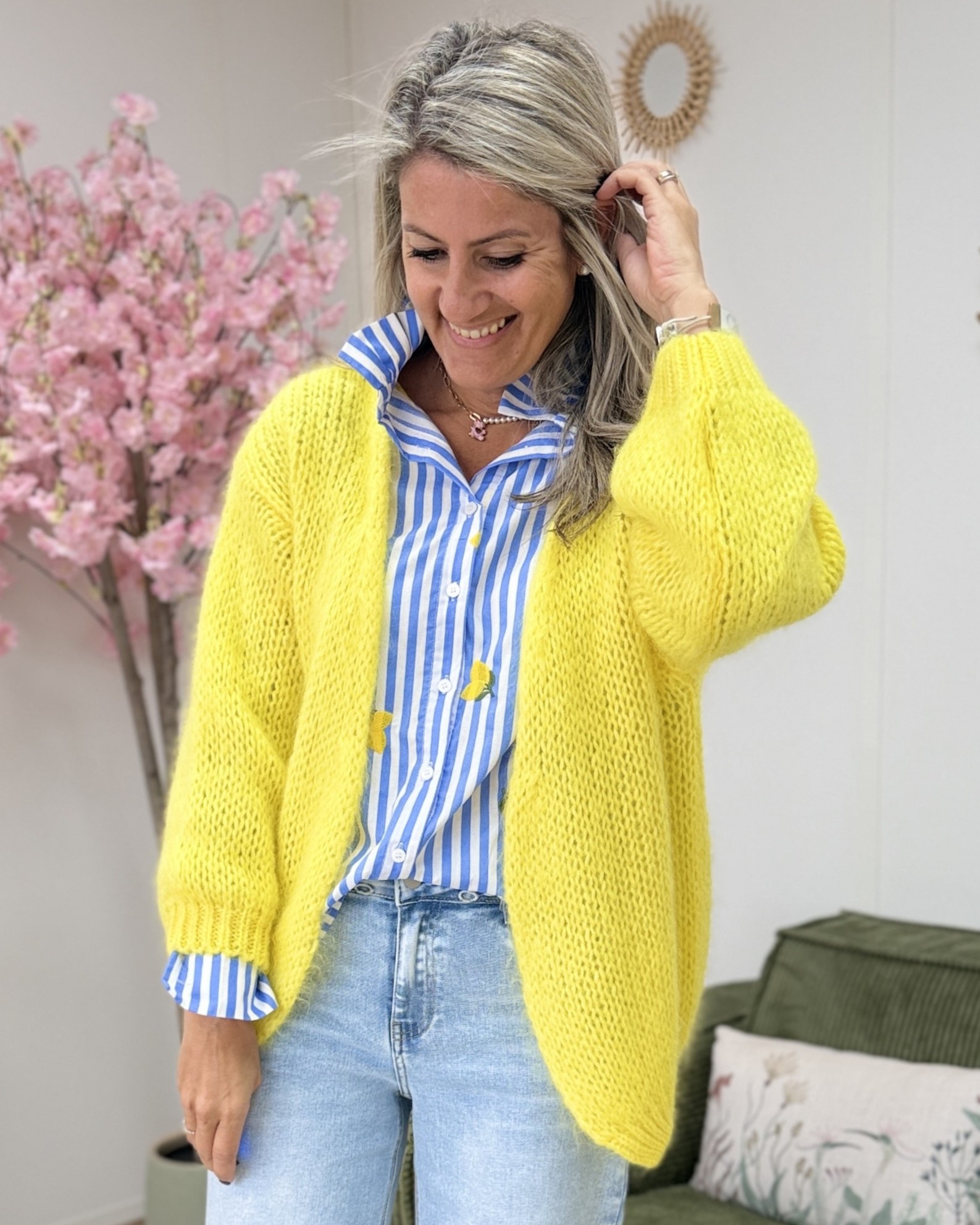 Gilet grosse maille jaune