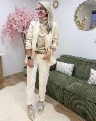 Pull col roulé beige