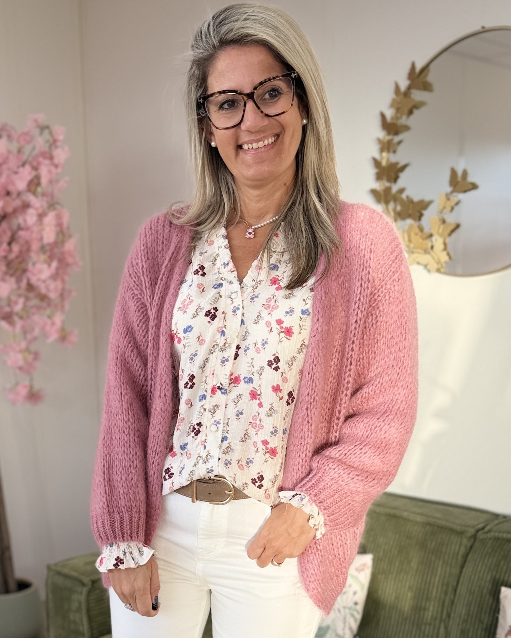 Gilet grosse maille rose