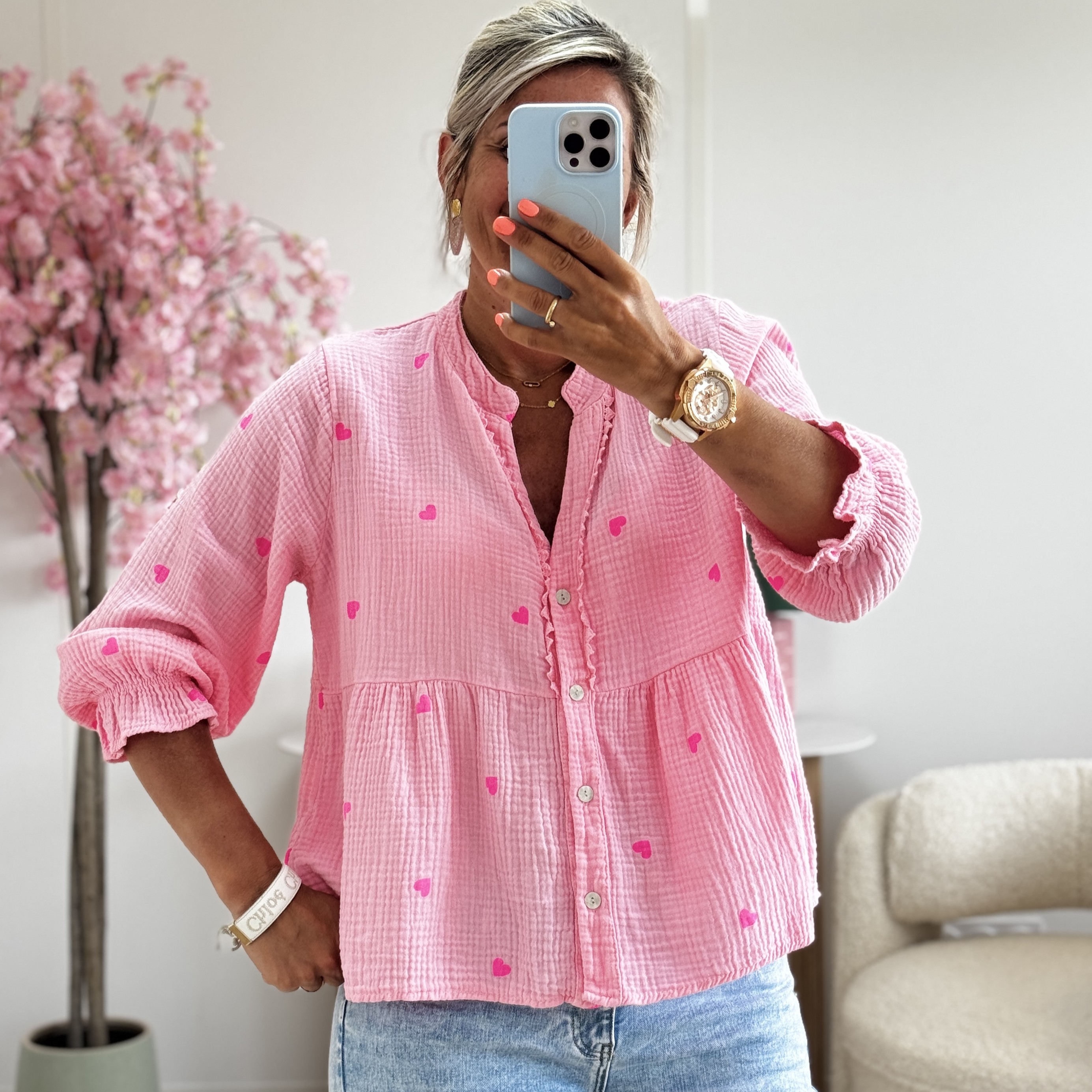 Blouse Jonathan rose coeur rose fluo