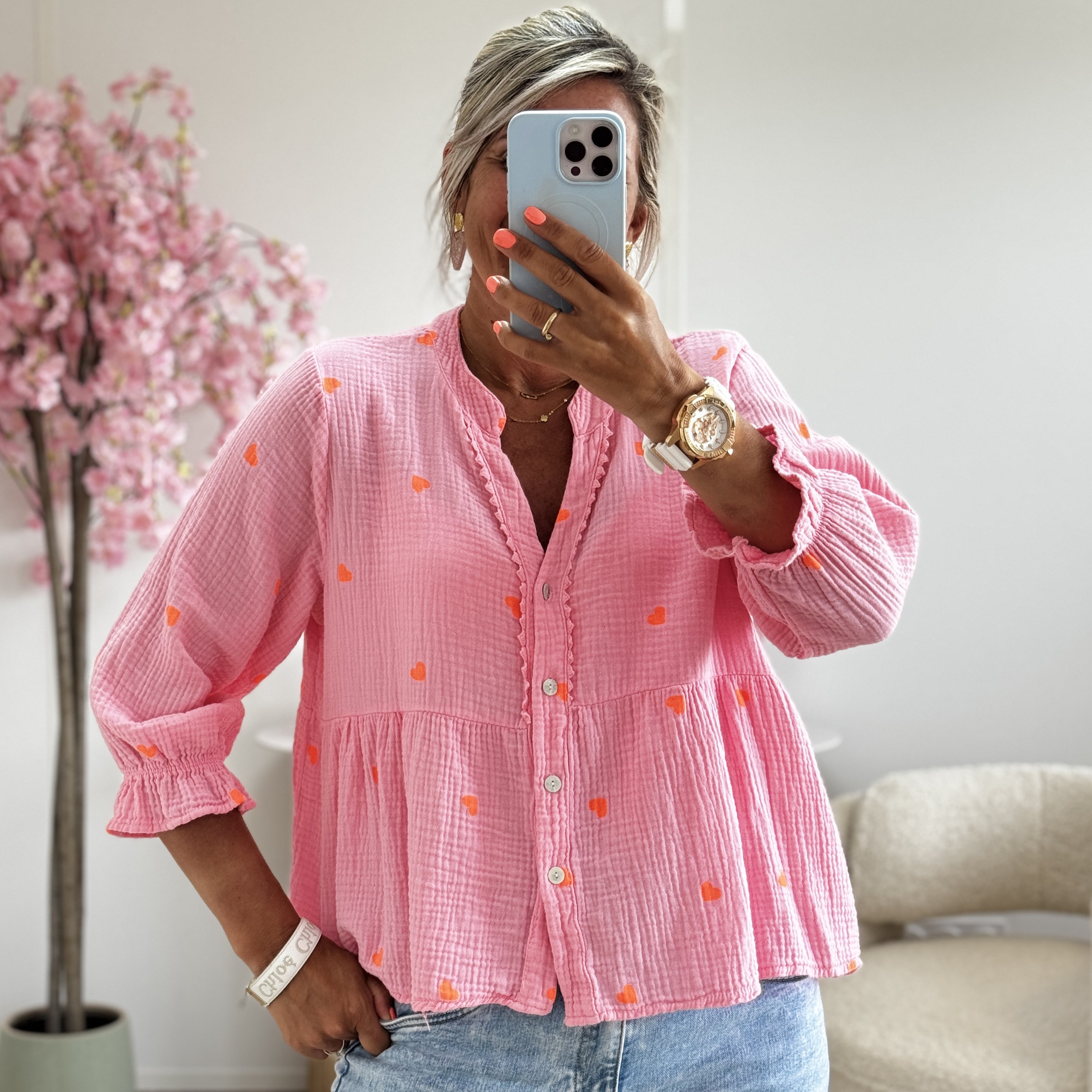 Blouse Jonathan rose coeur orange