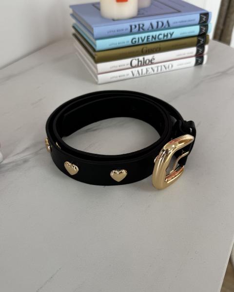 Ceinture en cuir coeurs noirs