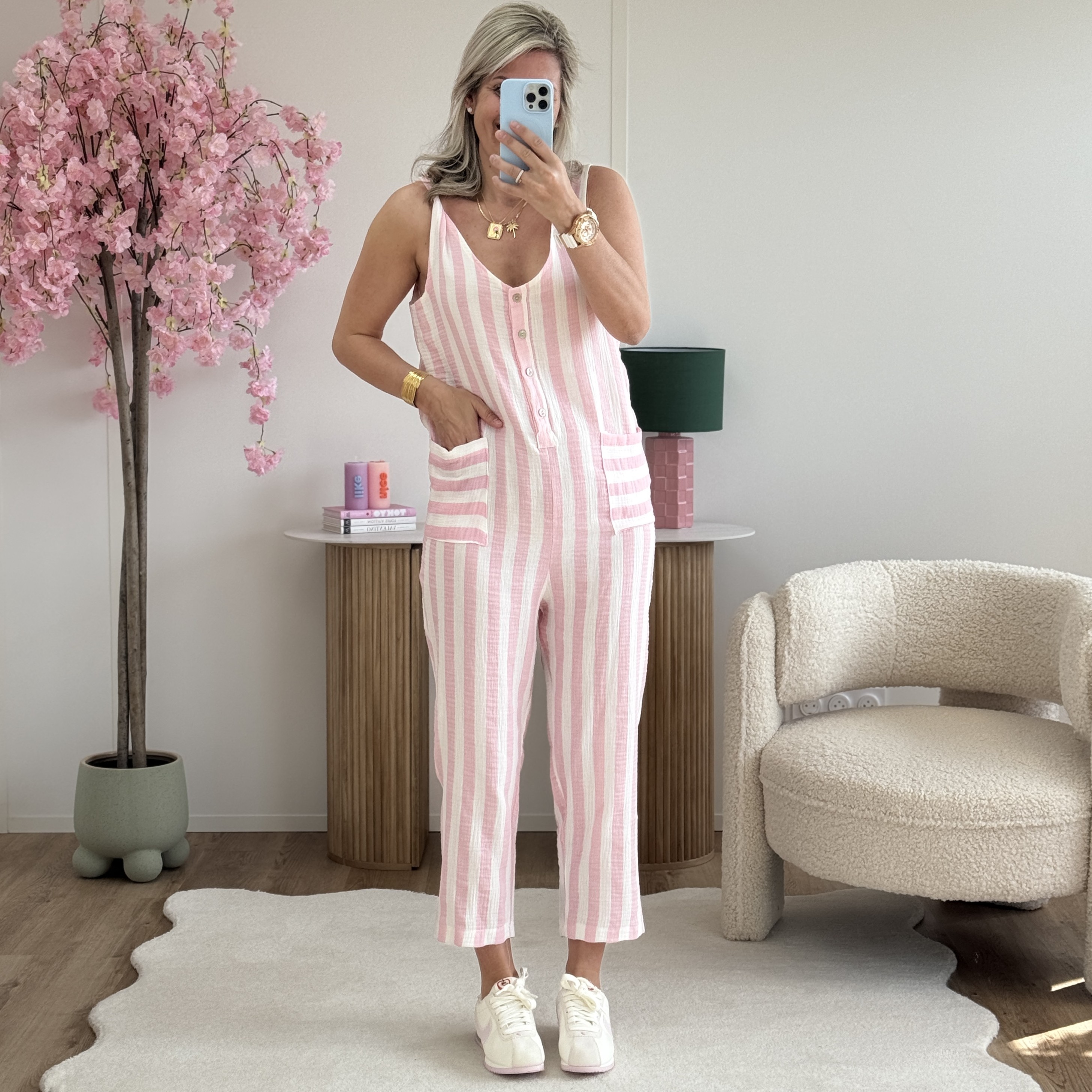 Combi gaze de coton rose clair