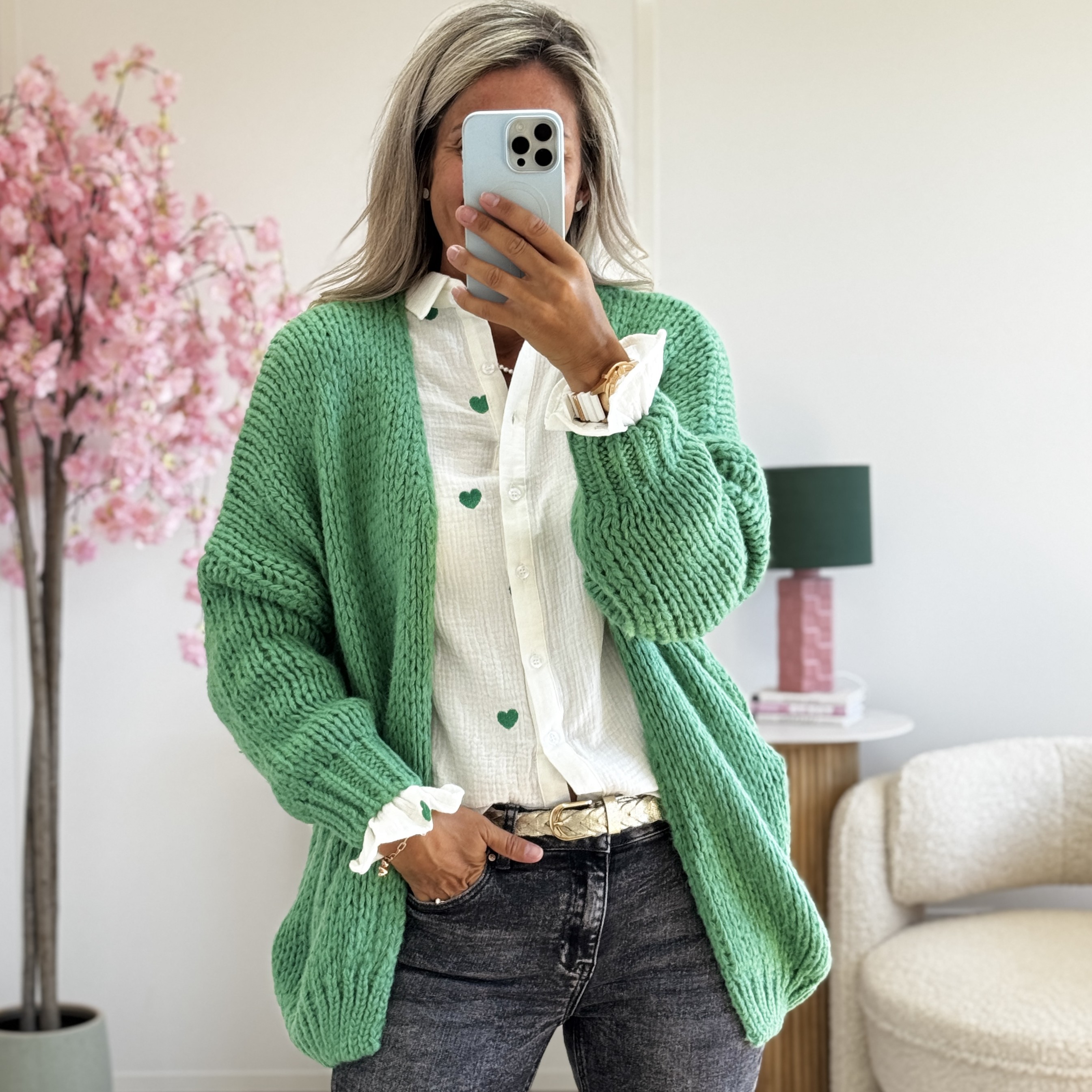 Gilet grosse maille vert