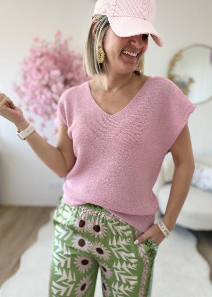 Top en maille lurex rose