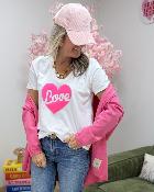 Tee shirt Leslie blanc rose