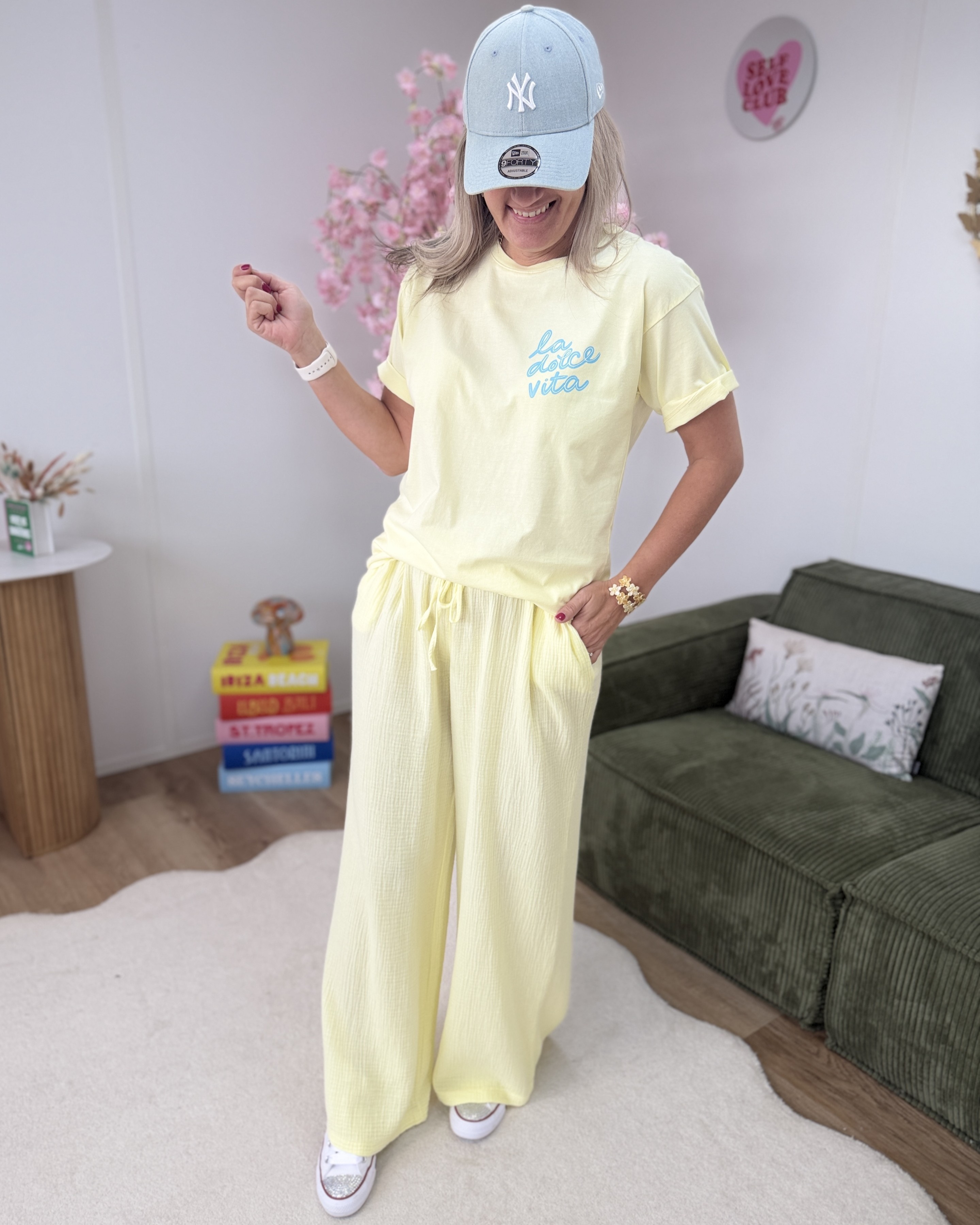 Pantalon gaze de coton jaune