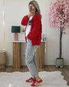 Gilet grosse maille rouge