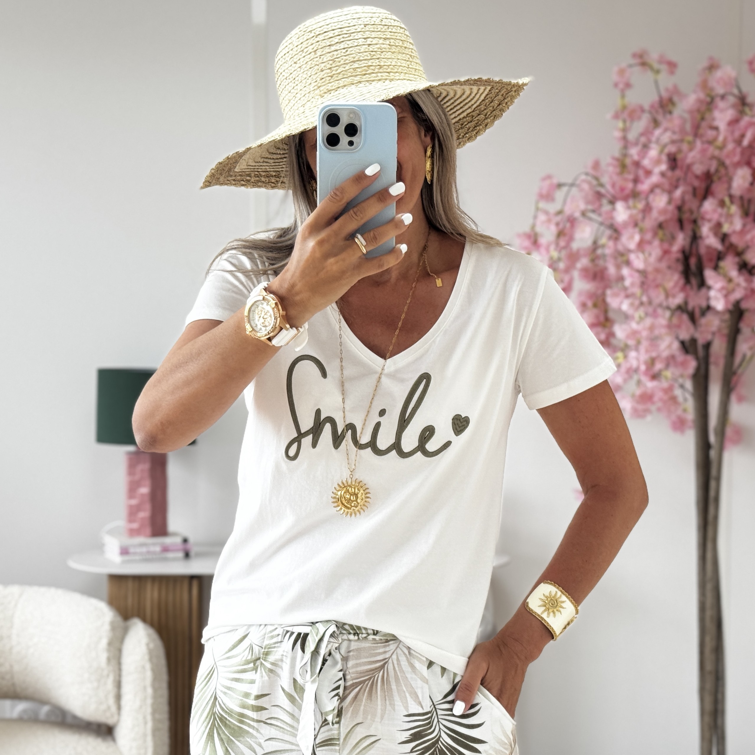 Tee shirt smile kaki