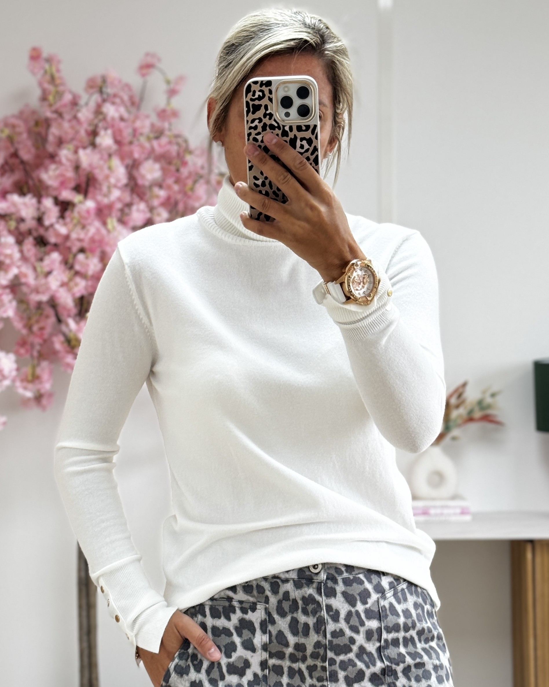 Pull col roulé blanc