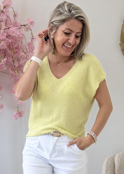 Top en maille lurex jaune