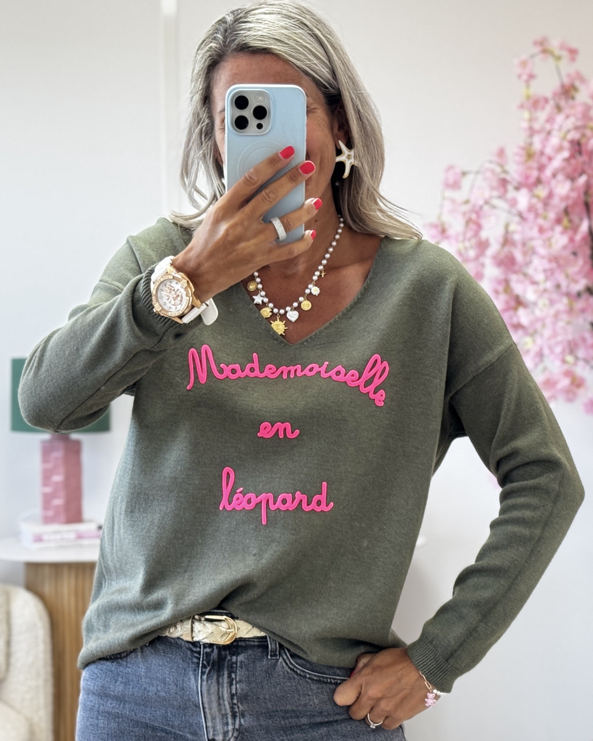 Pull mlle en leopard kaki