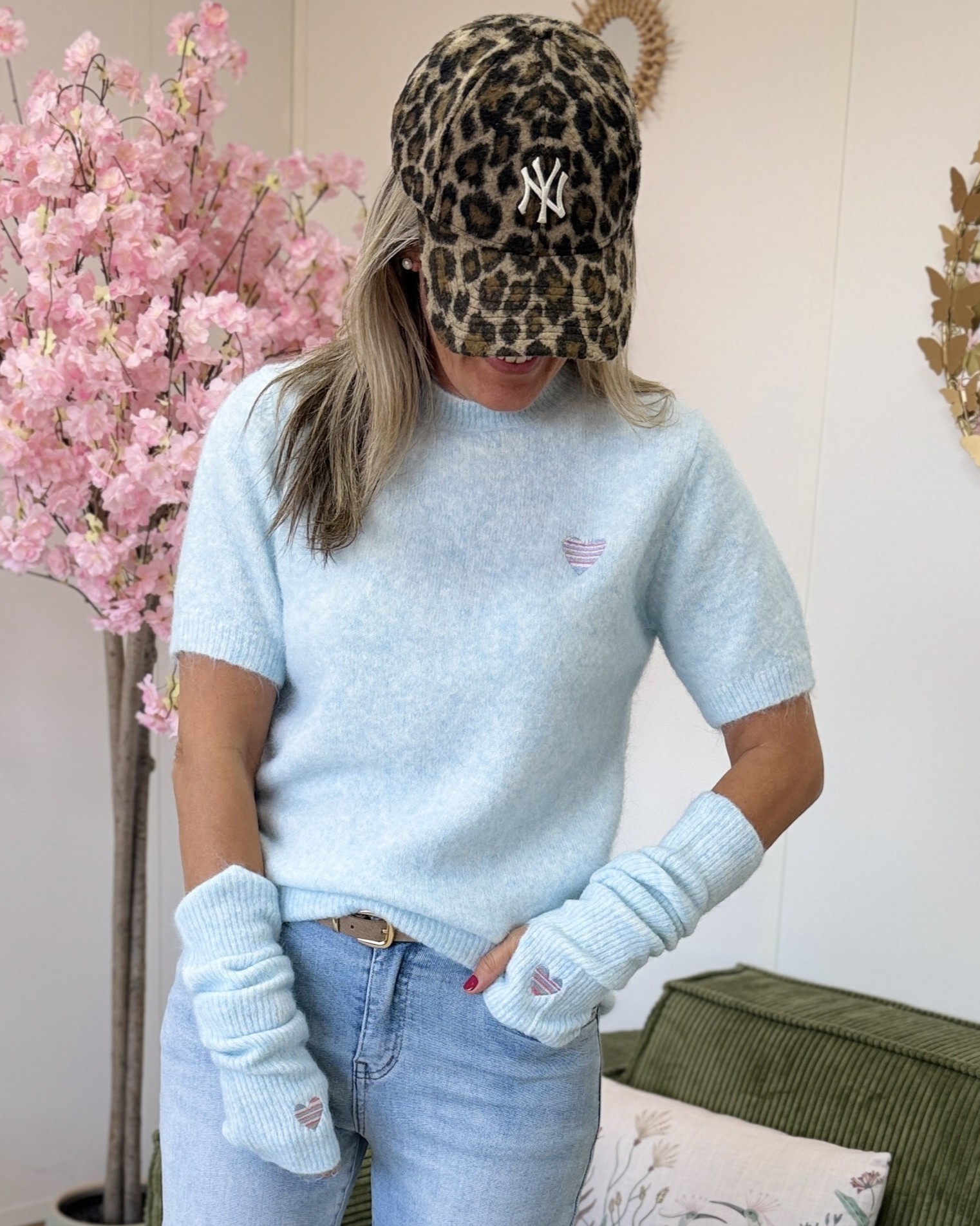 Pull avec mitaines bleu