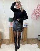 Jupe brodée simili cuir