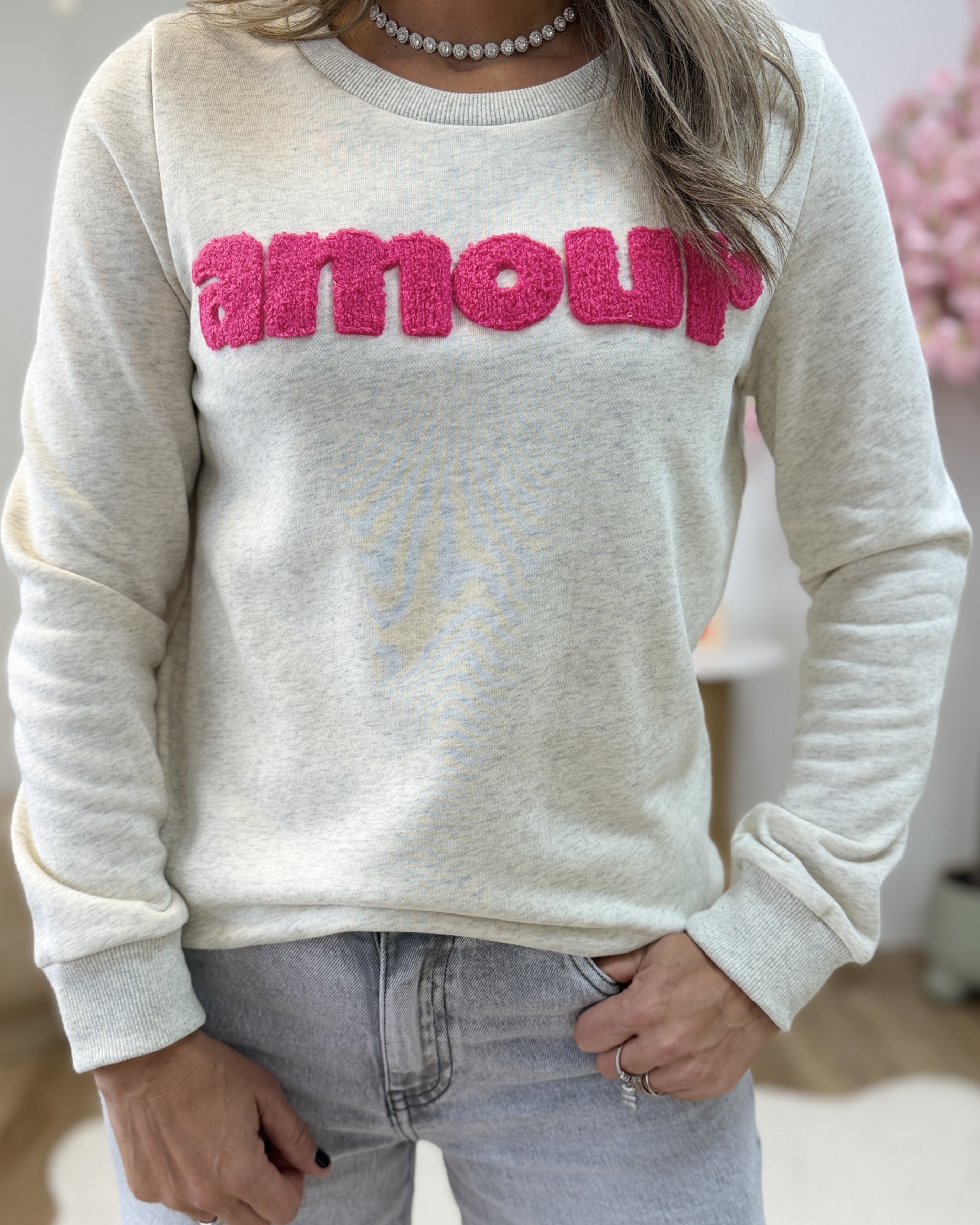Sweat Amour gris fuschia