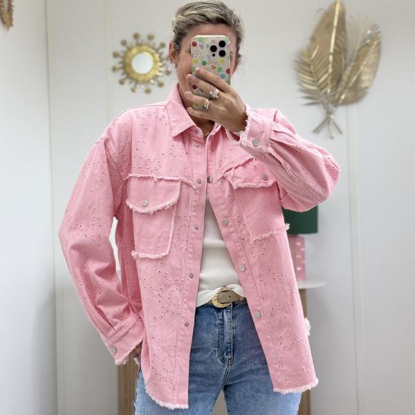 Veste en coton brodée rose