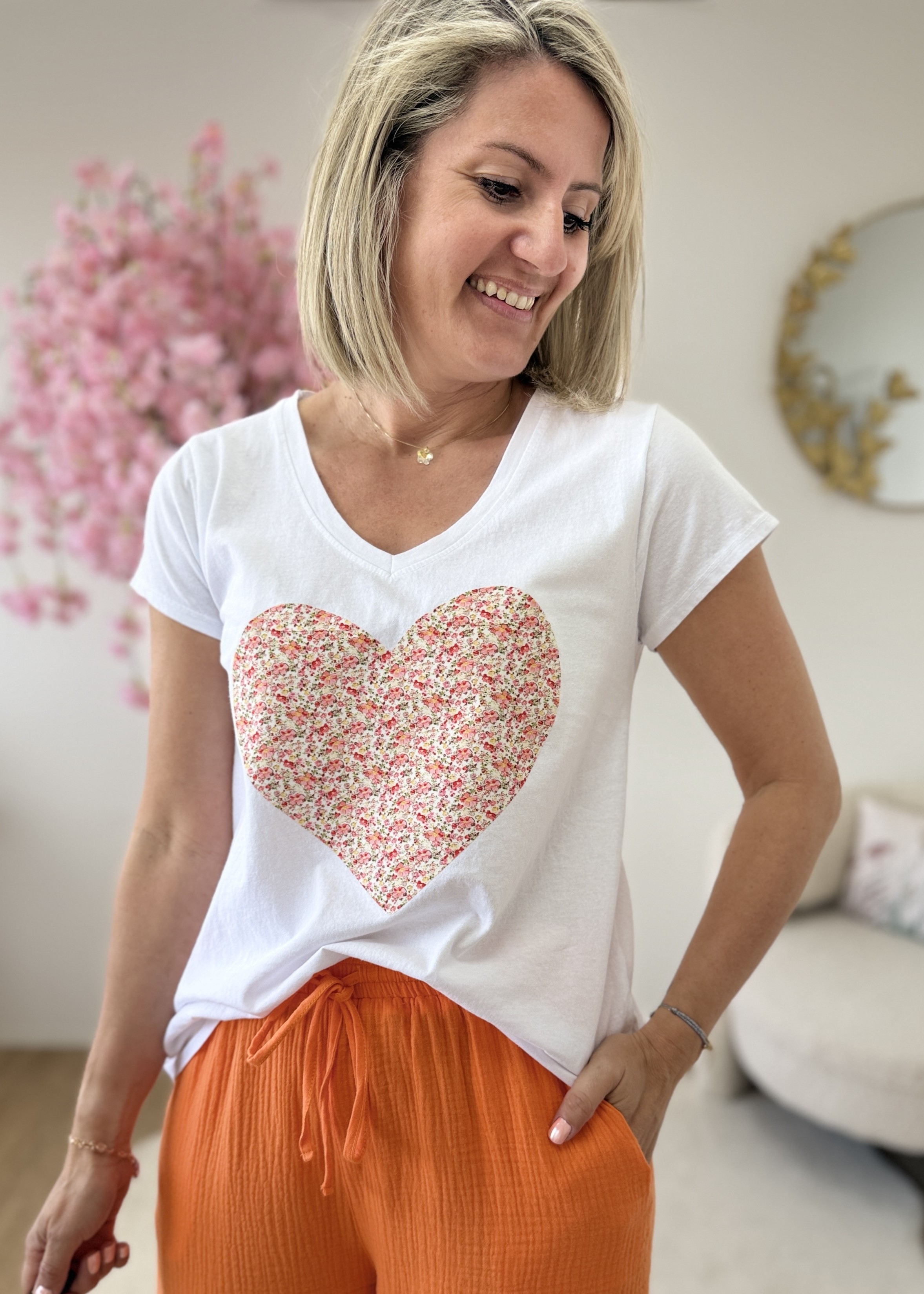 Tee shirt coeur liberty orange