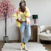 Gilet Carine saumon jaune blanc