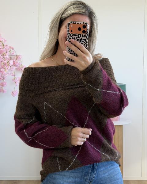 Pull col bardot bordeaux