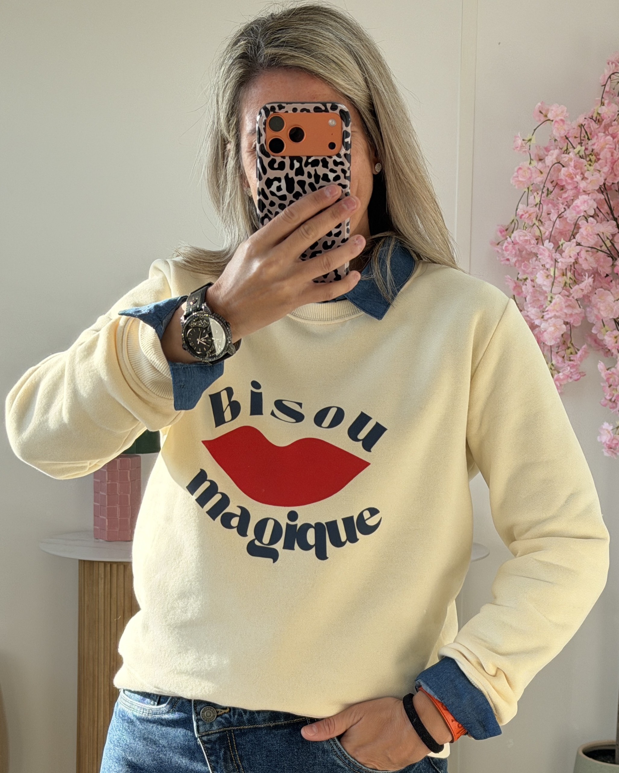 Sweat bisou magique ecru