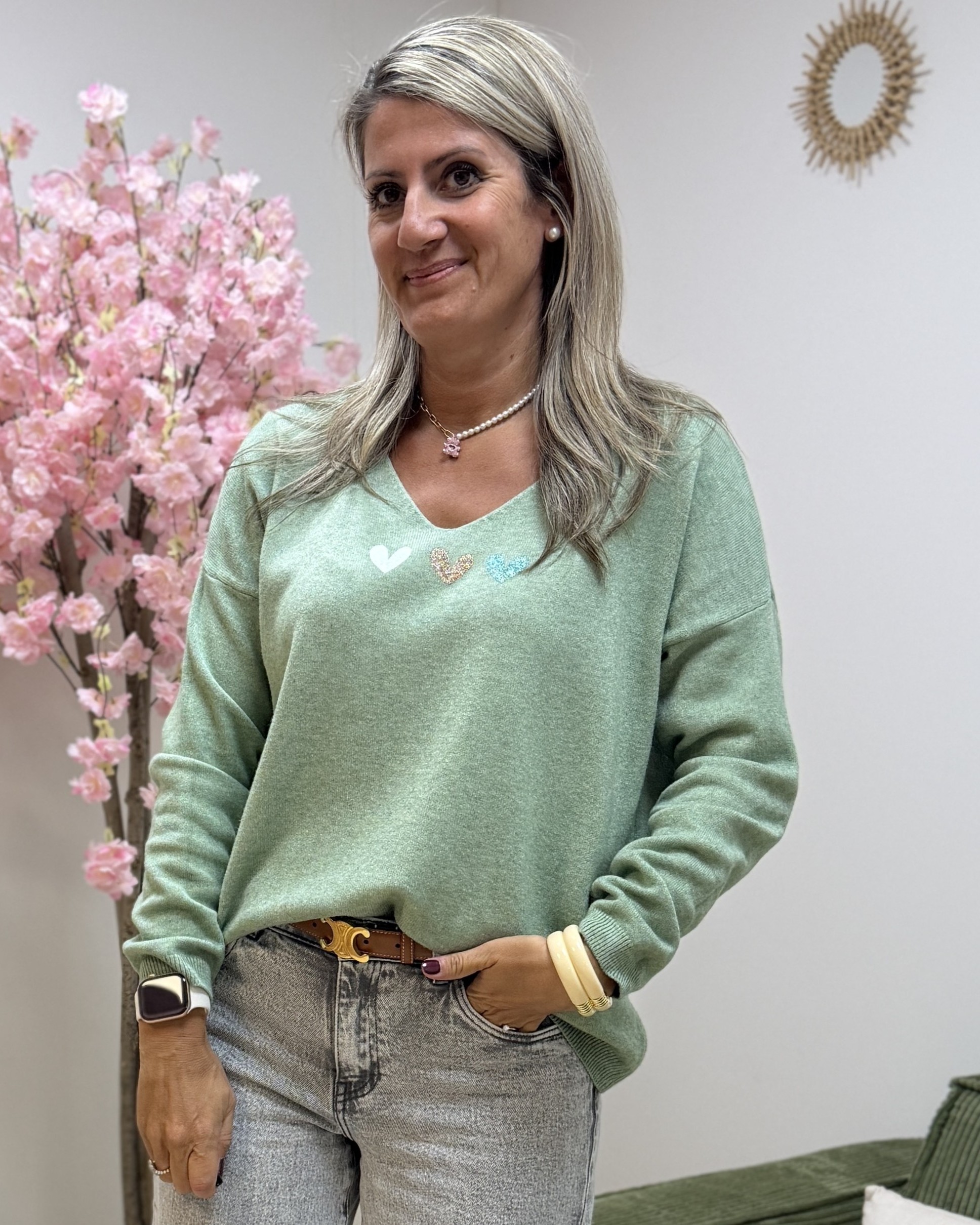Pull 3 Coeurs vert