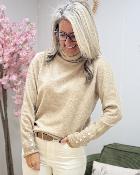 Pull col roulé beige