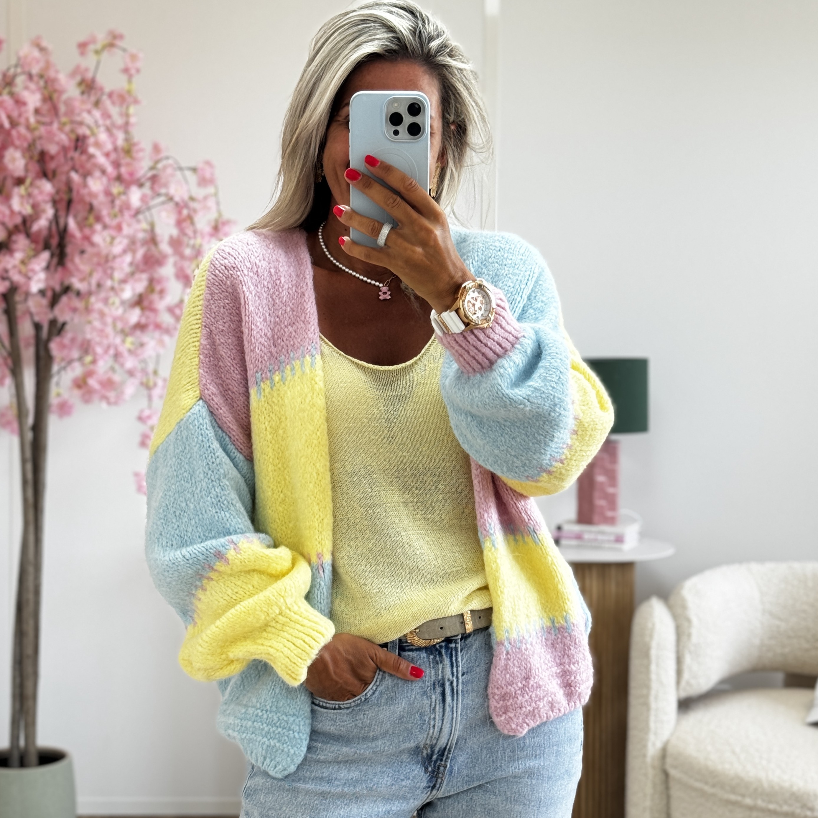 Gilet Carine jaune rose bleu