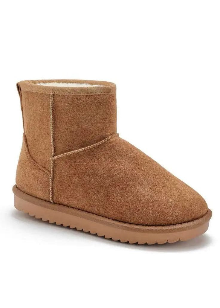 Bottes fourrées camel taille haute en daim synthétique