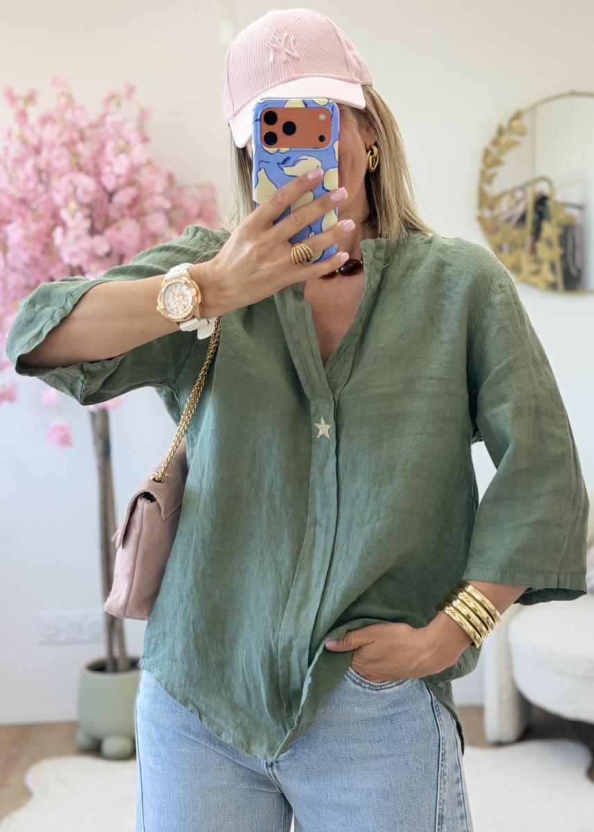 Blouse en lin kaki