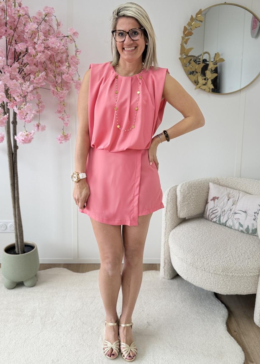 Combi short satinée rose