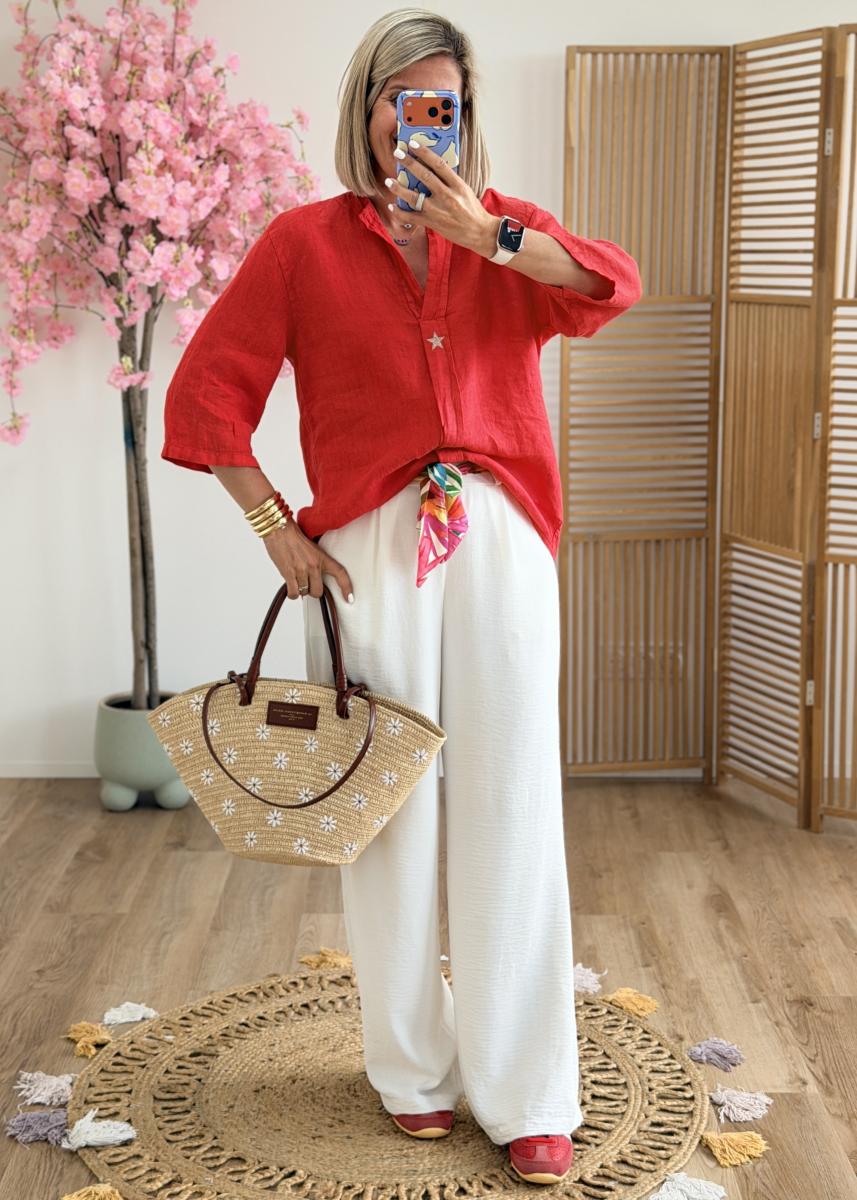 Blouse en lin rouge
