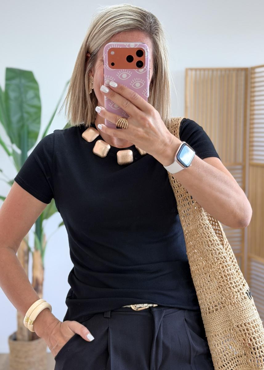 Tee shirt bijoux noir