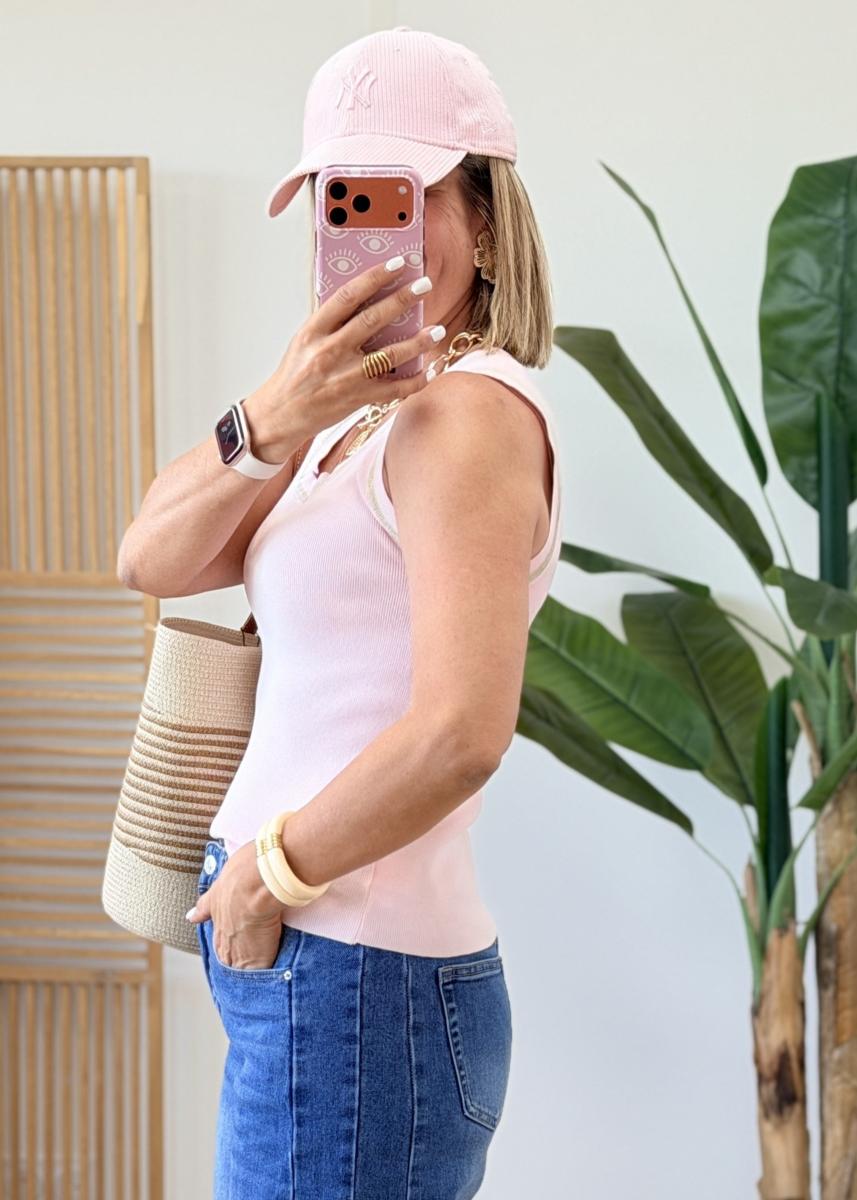 Top en maille rose doré