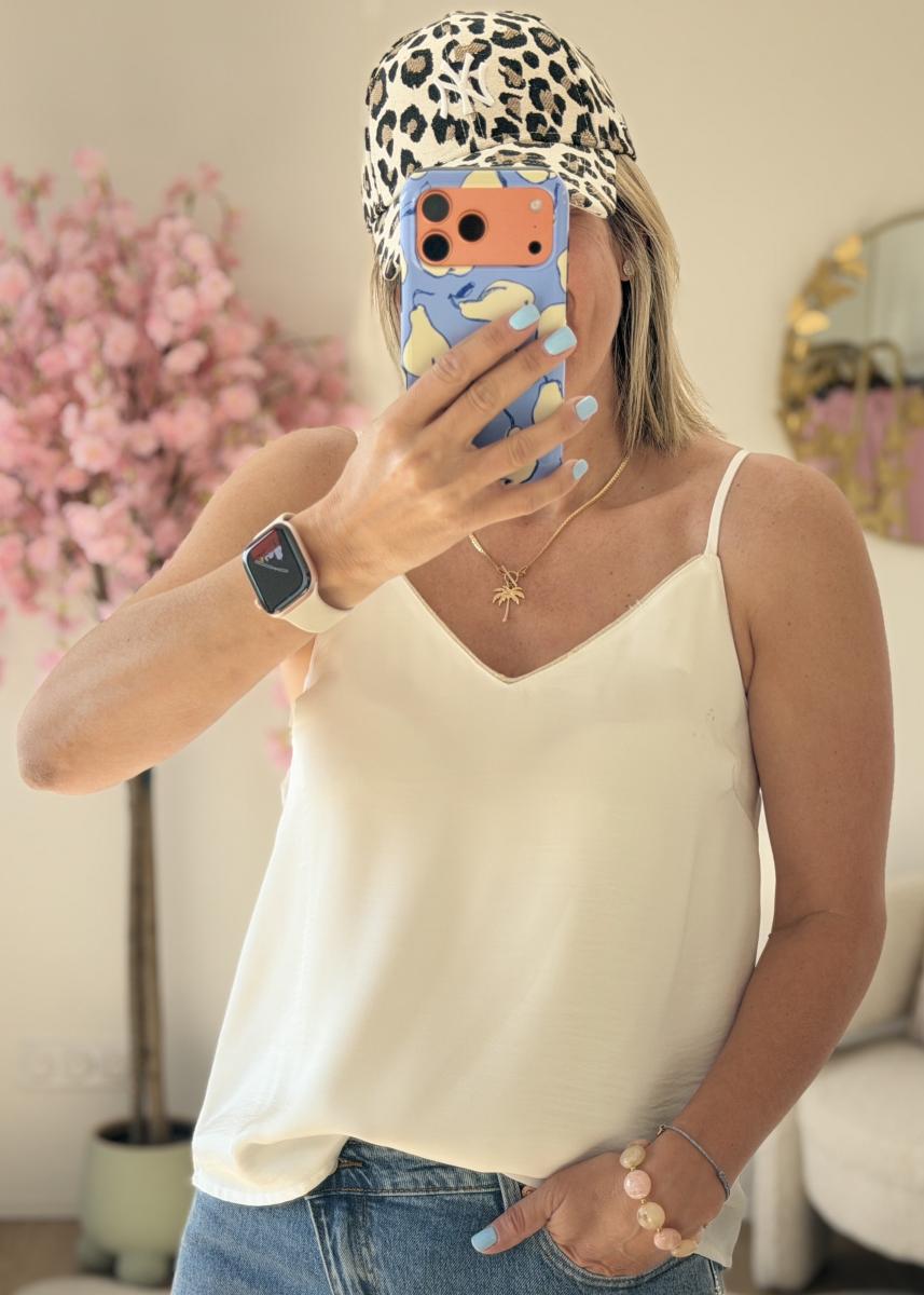 Top satiné blanc