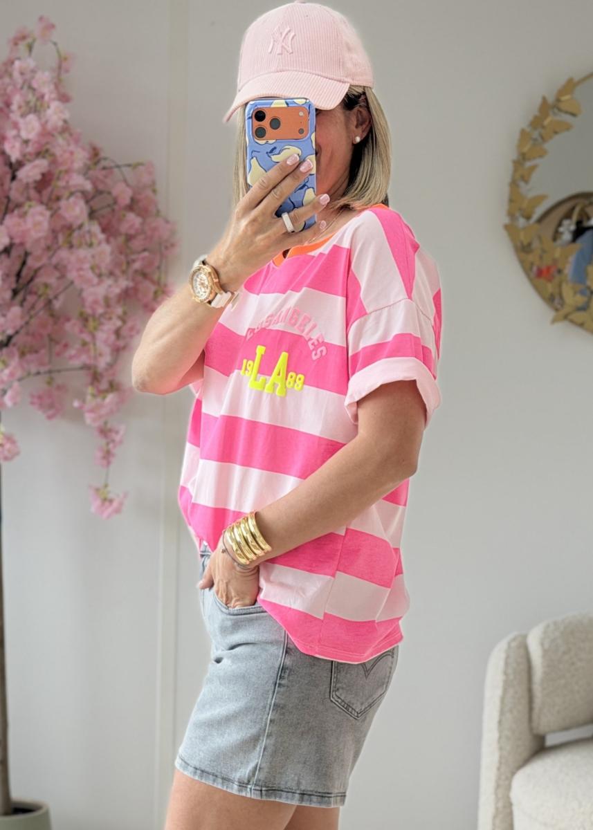 Tee shirt LA rose fluo