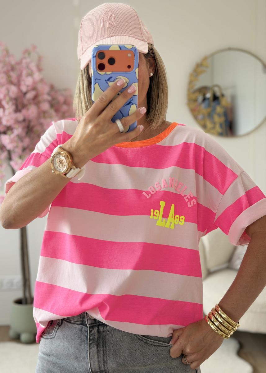 Tee shirt LA rose fluo