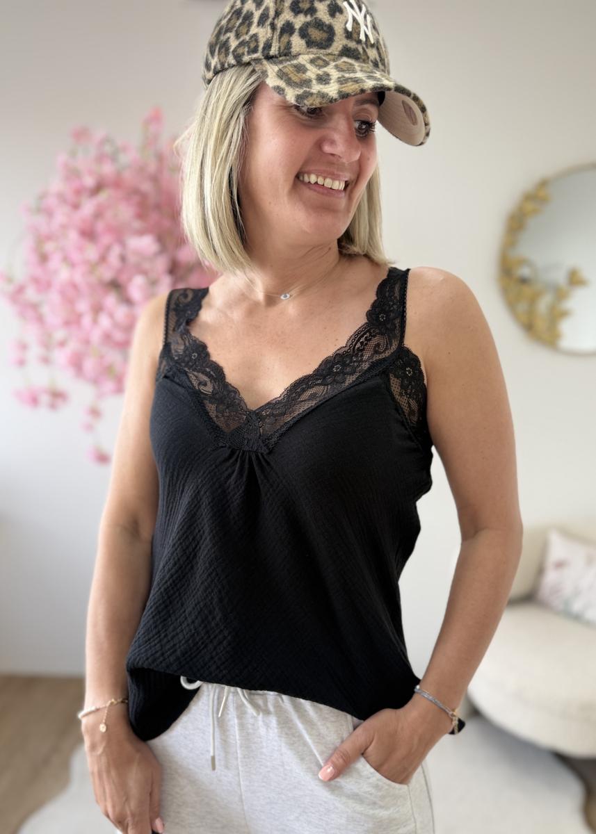 Top en gaze de coton noir