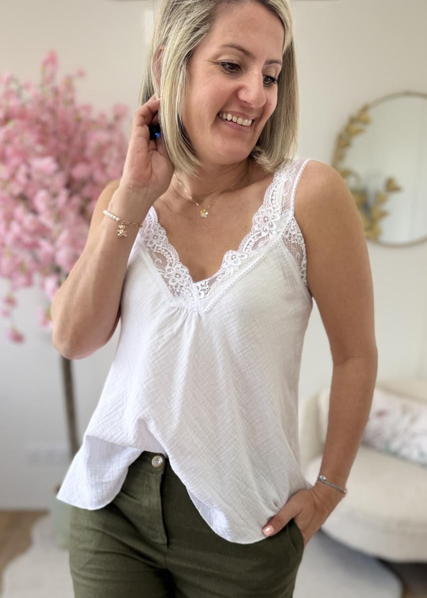 Top en gaze de coton blanc