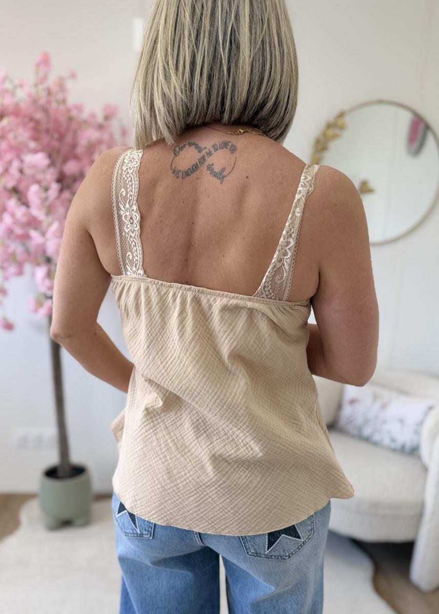 Top en gaze de coton beige