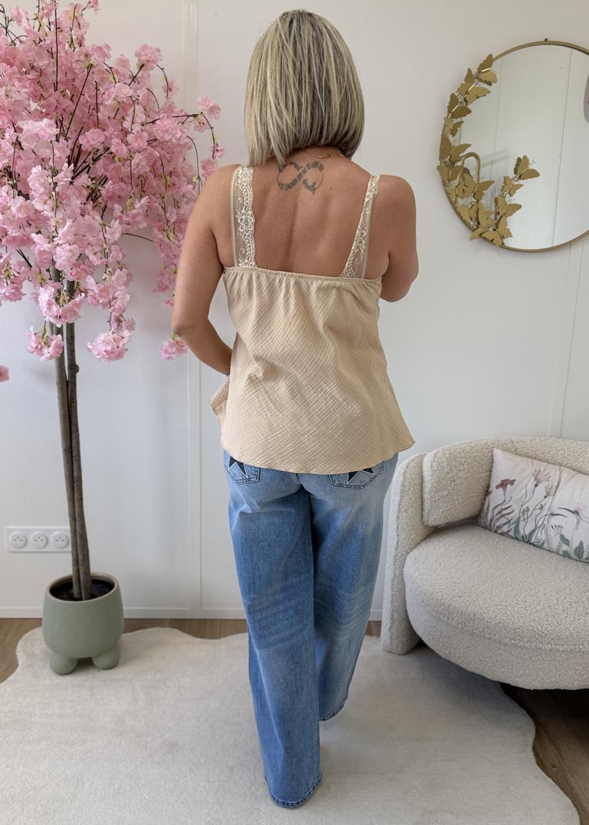 Top en gaze de coton beige